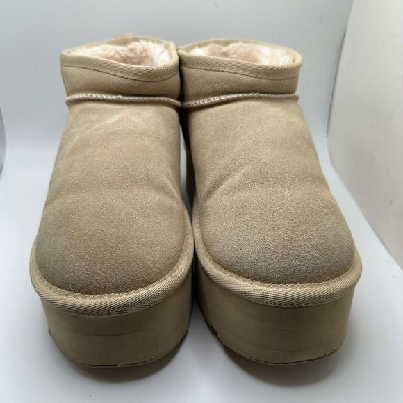 CUSHIONAIRE Women's Genuine Suede pull platform boot +Memory Foam 8 WIDE SAND - Picture 2 of 7